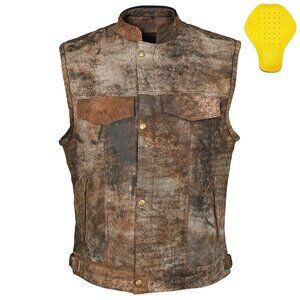 RIDERACT® Mens Motorcycle Vest Biker Leather Vest With CE Armors And YKK® Zipper